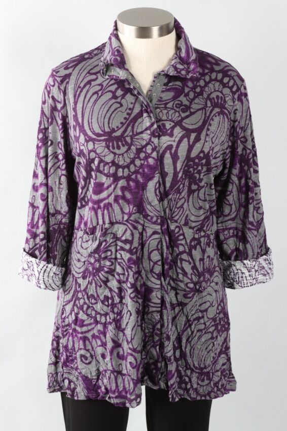Snap Front Tunic - Amethyst Modern Scroll
