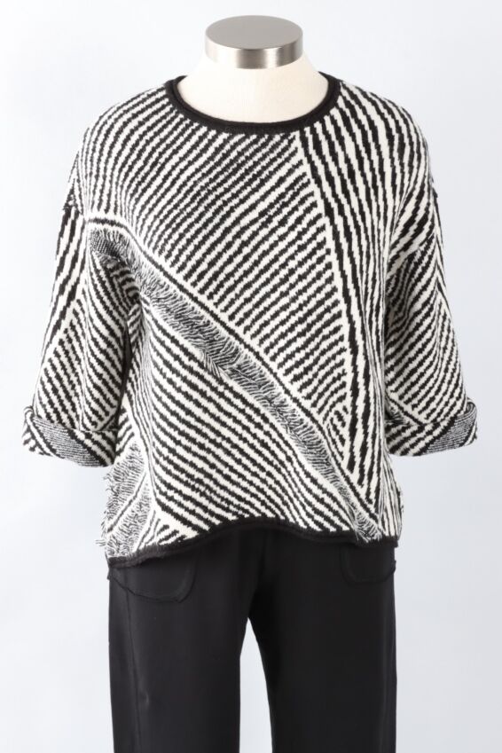 Fringe Swing Pullover - Black & Cream Stripe