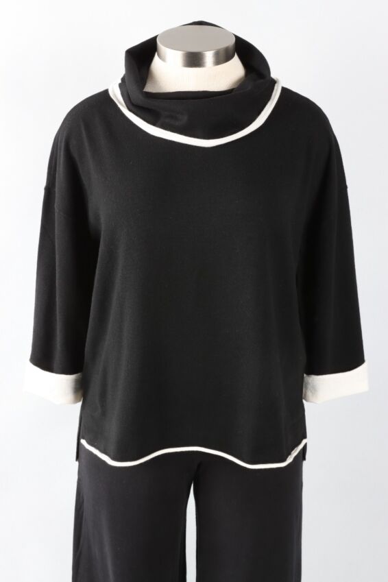 Tipped Cowl Pullover - Black
