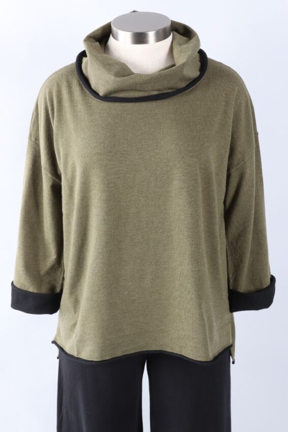 Tipped Cowl Pullover - Olive