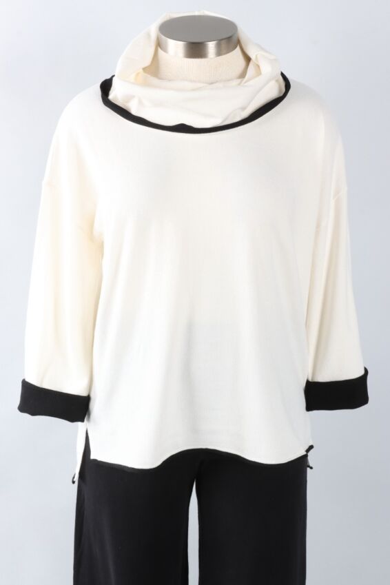 Tipped Cowl Pullover - Winter White