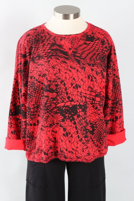 Stretch Terry Sweatshirt - Ruby Vertigo Print
