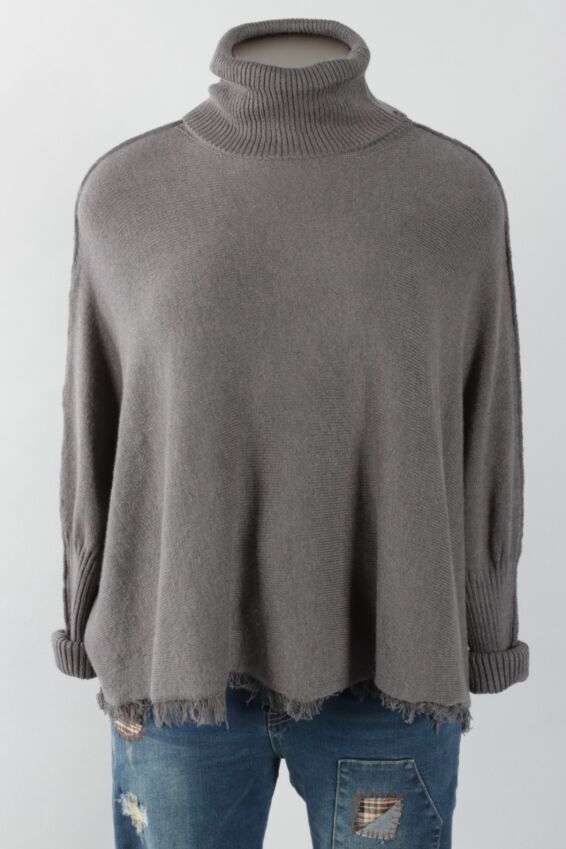 Fringe Poncho - Grey