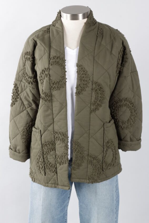 Quilted Long Jacket - Olive