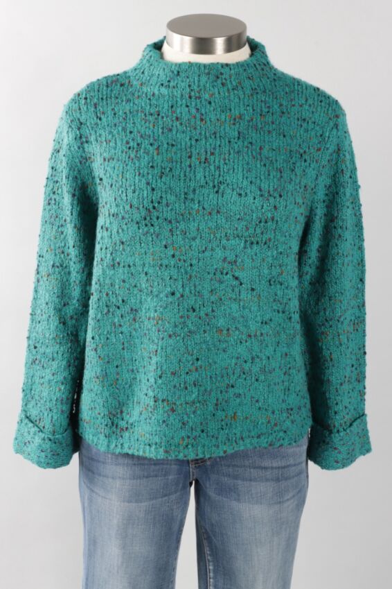 Funnel Neck Pullover - Teal Confetti