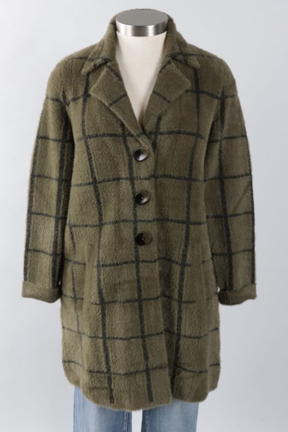 Car Coat - Olive Windowpane