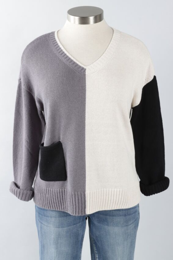 V-Neck Pocket Pullover - Winter White