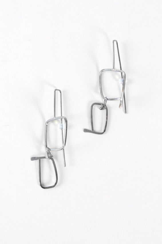 Perspective Earring - Oxidized Silver