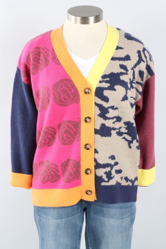 V-Neck Cardigan - Patchwork