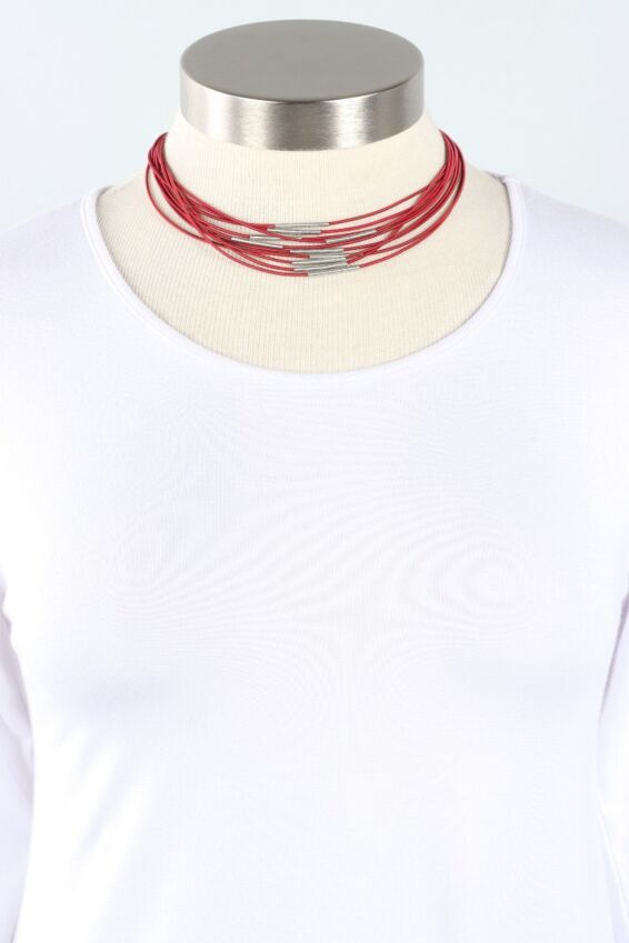 Multi Strand Necklace - Red & Silver