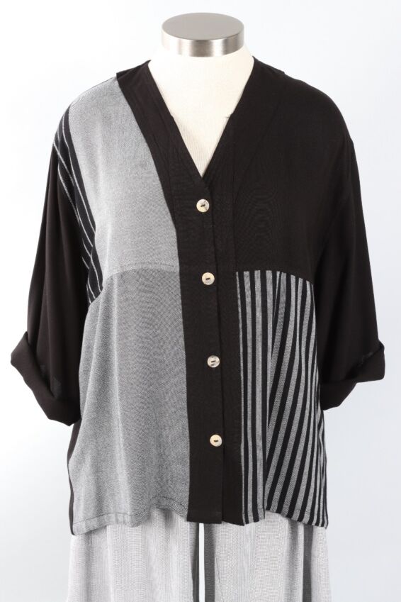Button Front Jacket - Black & Silver