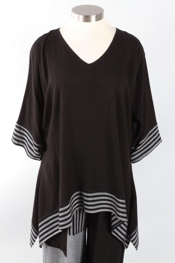 Banded Hem Top - Black & Silver