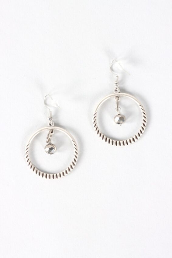 Suspended Bead Hoop Earring - Silver