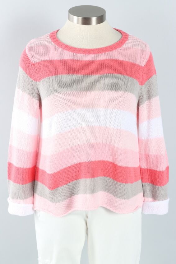 Seaside Stripe Pullover - Carnation