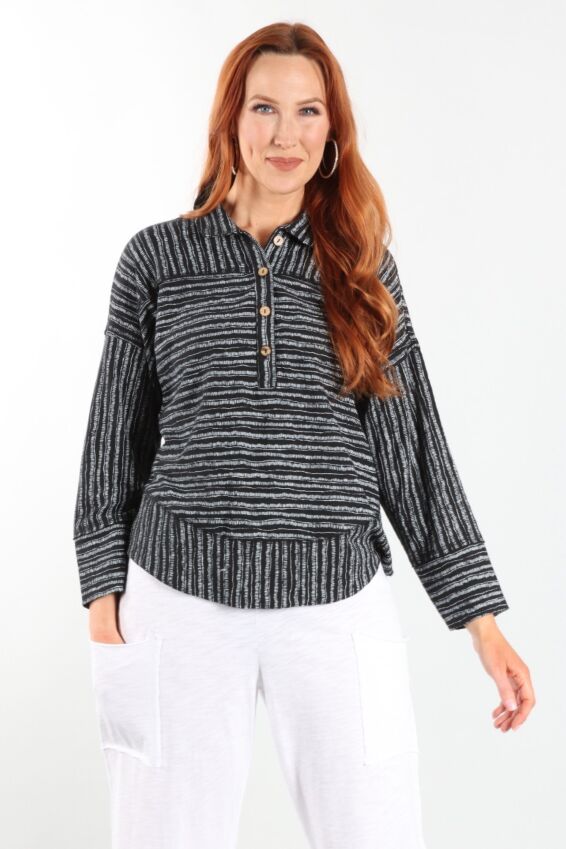 Seaside Pullover - Black Bali Stripe