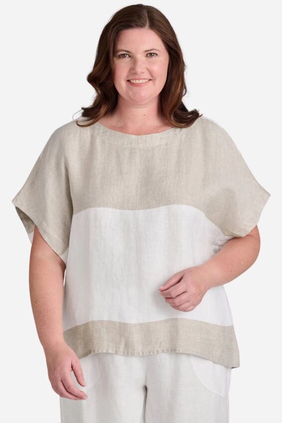 Back Slit Tee - Sand Stripe