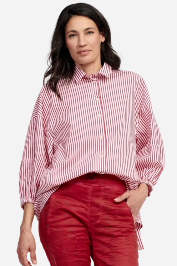 Bethany Button Down Top - Red & White Stripe