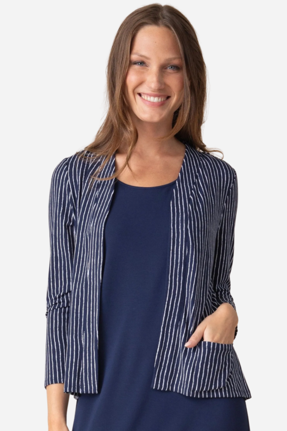 Open Front Jacket - Navy Bamboo Stripe