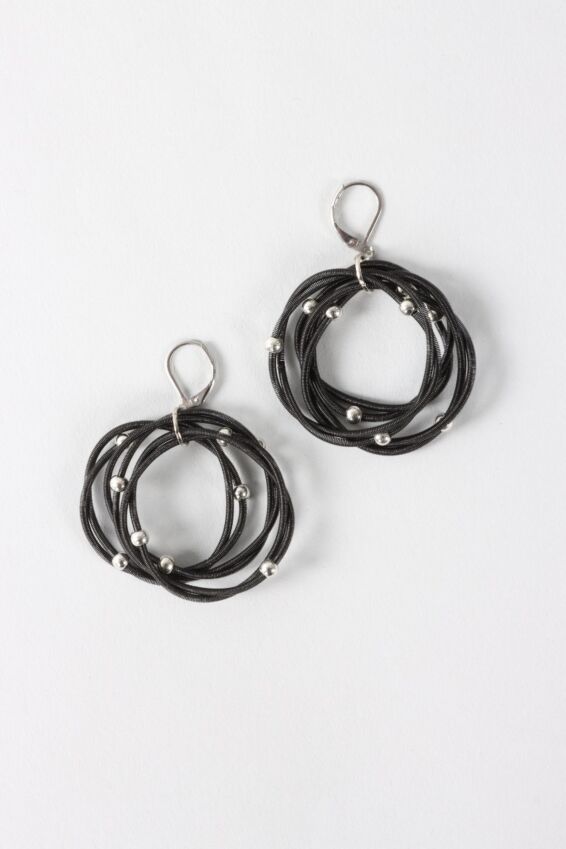 Beaded Multi Loop Earring - Black & Silver