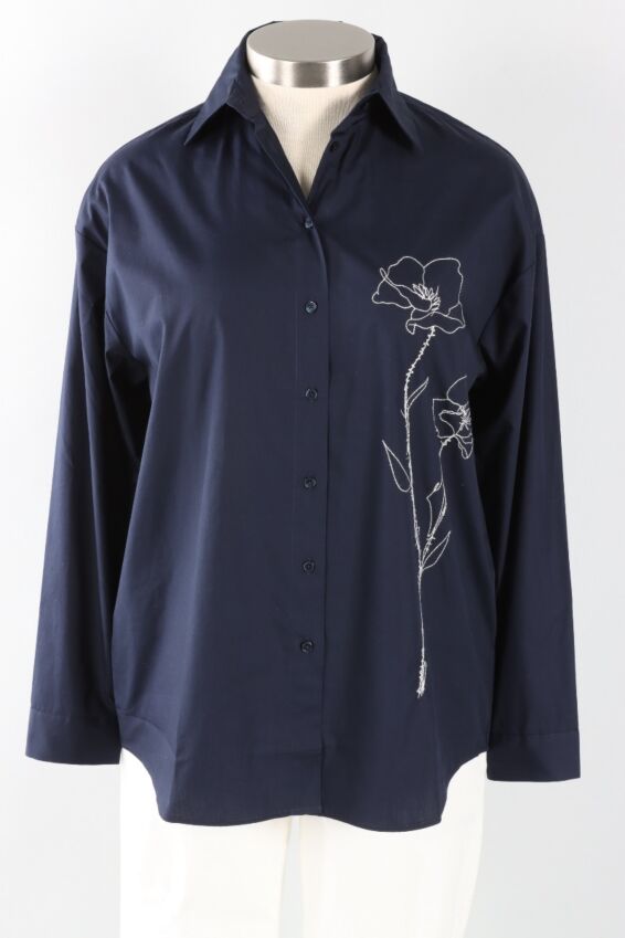 Embroidered Button Down - Navy