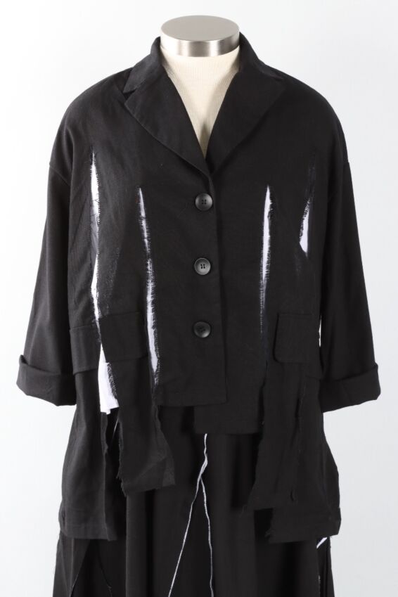 Distressed High/Low Jacket - Black & White