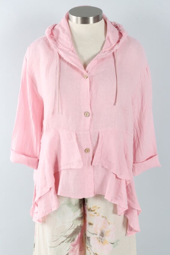Button Front Hood Jacket - Rosa