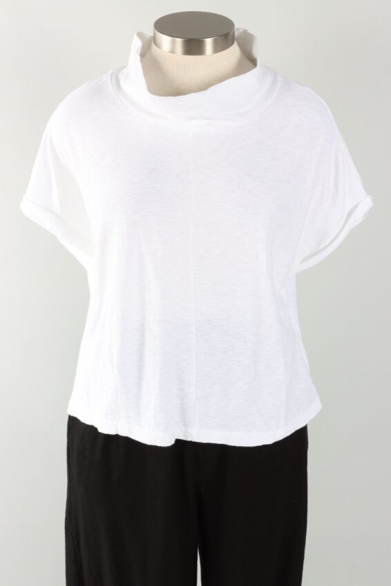 Roll Sleeve Cowl Top - White