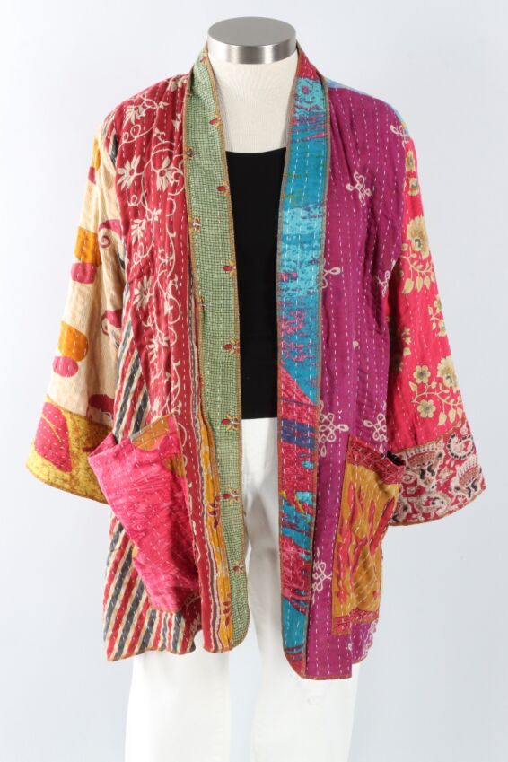 Long Patchwork Kimono Jacket - Multi Color #6