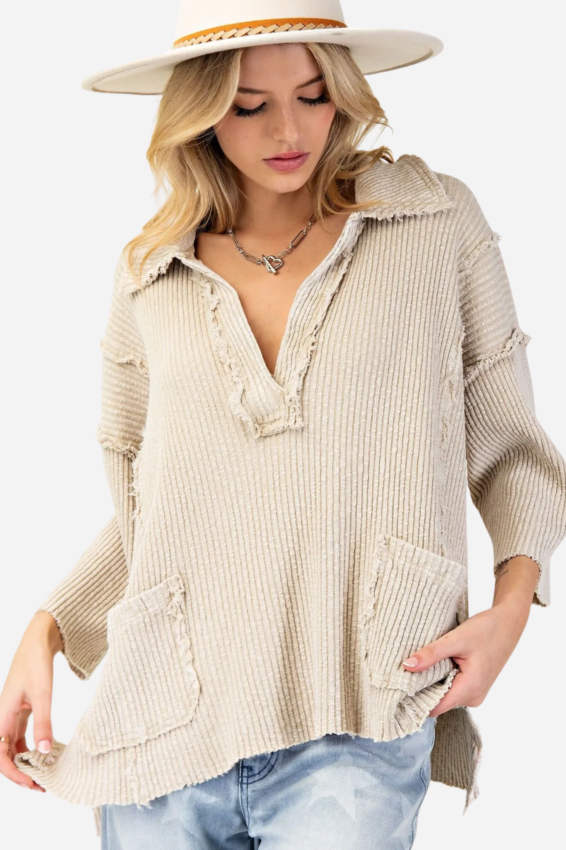 Rib Knit Pullover - Khaki