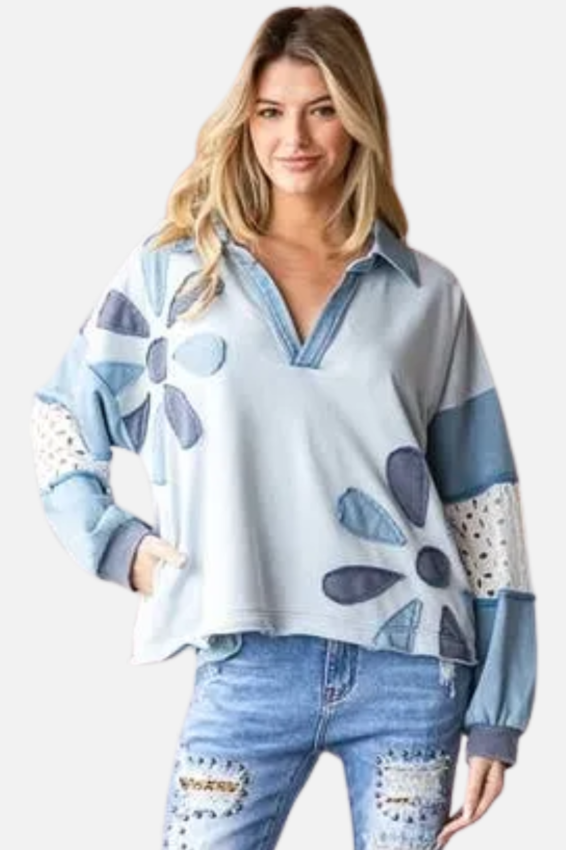 Daisy Patchwork Top - Blue