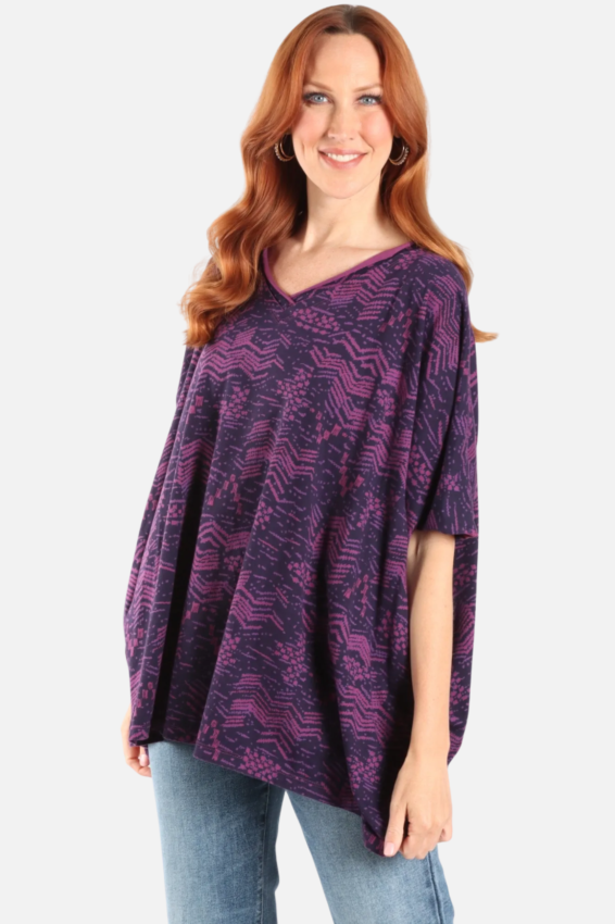 Elbow Sleeve V Tunic - Razzberry Zig Zag