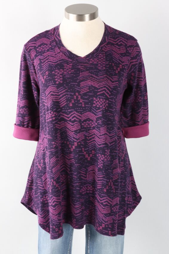 3/4 Sleeve A-Line Tunic - Razzberry Zig Zag