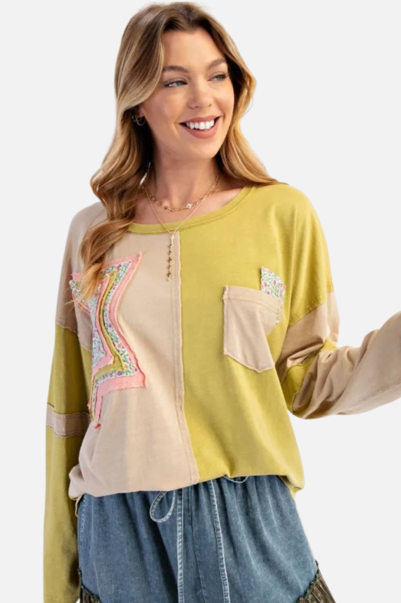 Star Patch Top - Sage