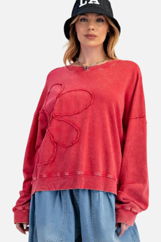 Flower Patch Sweatshirt - Boho Red