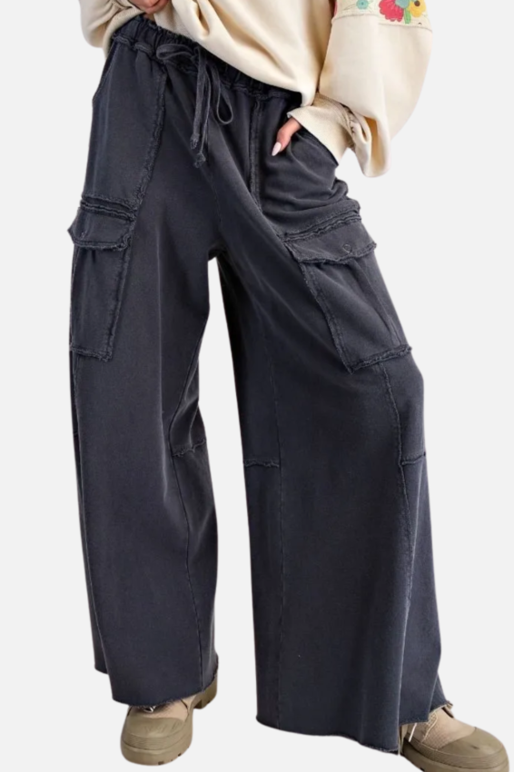 Terry Cargo Sweatpants - Black
