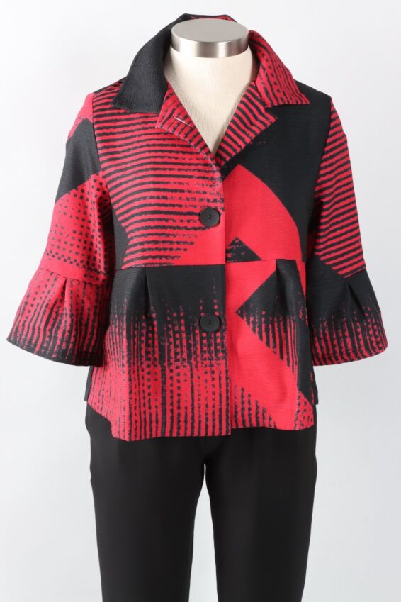 Abstract Pattern Short Jacket - Red & Black