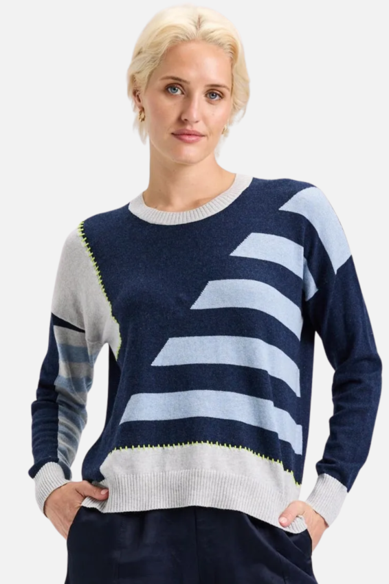 Handwork Stripe Sweater - Dark Denim