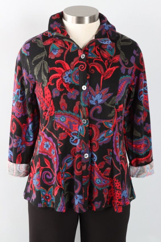 Wire Collar Jacket - Black & Red Floral