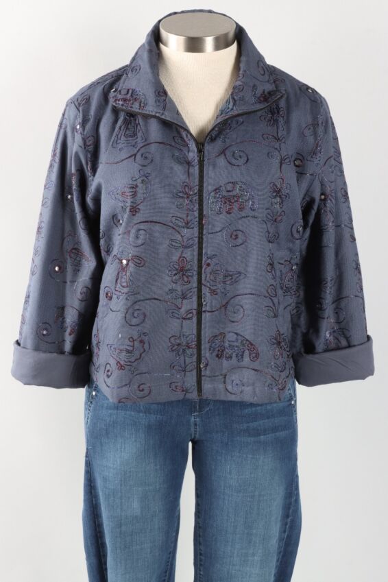 Embroidered Bomber Jacket - Midnight