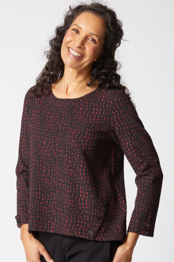 Button Placket Pullover - Wine