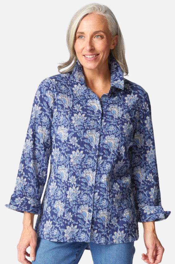 Shaped Shirt - Ink Floral Block Print