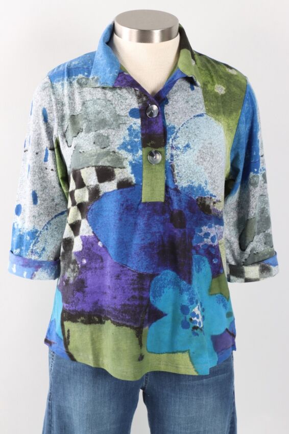 Oversized Button Pullover Top - Kelsey Print