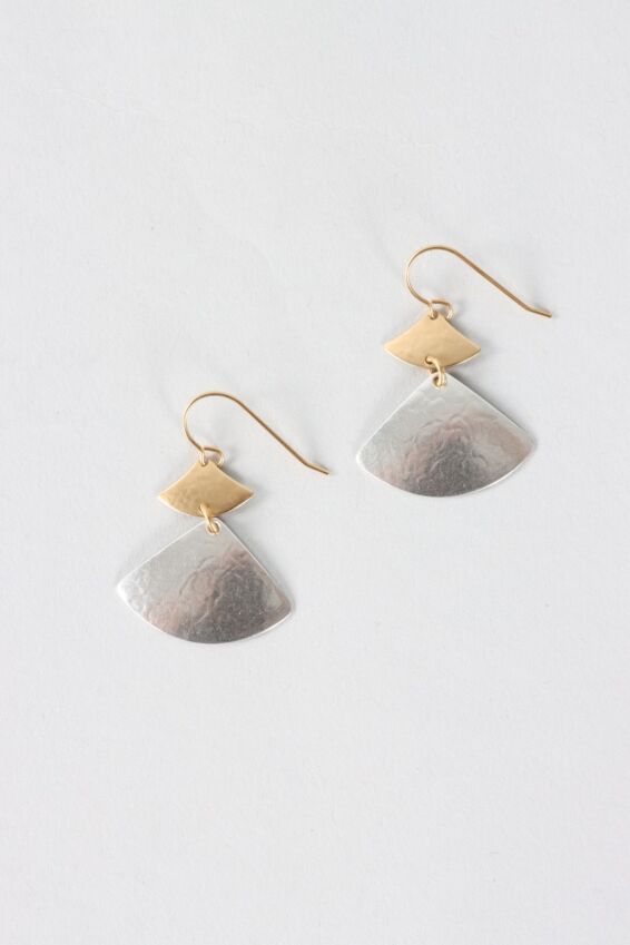 Tiered Fans Earrings - Brass & Silver 