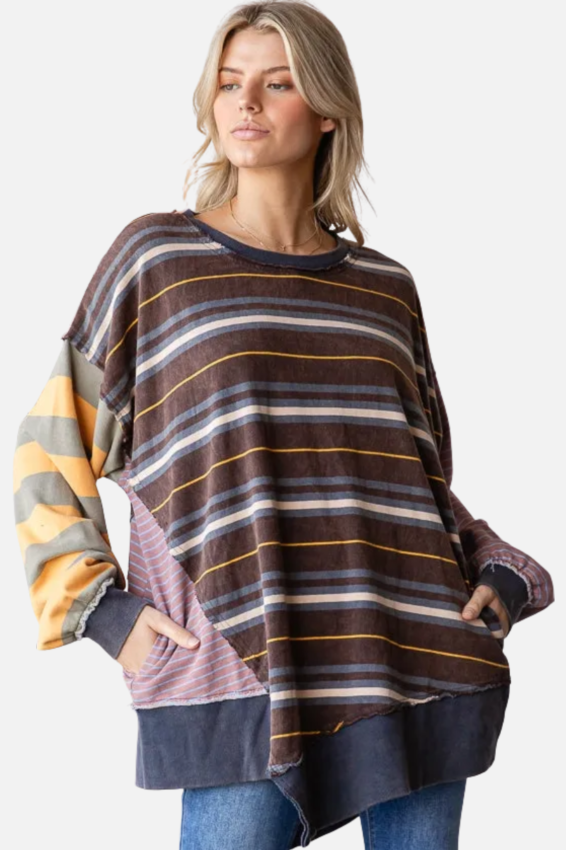 Oversized Stripe Top - Mocha