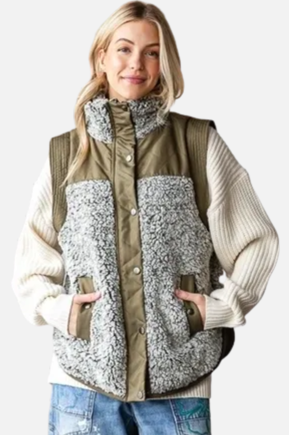 Faux Sherpa Vest - Olive