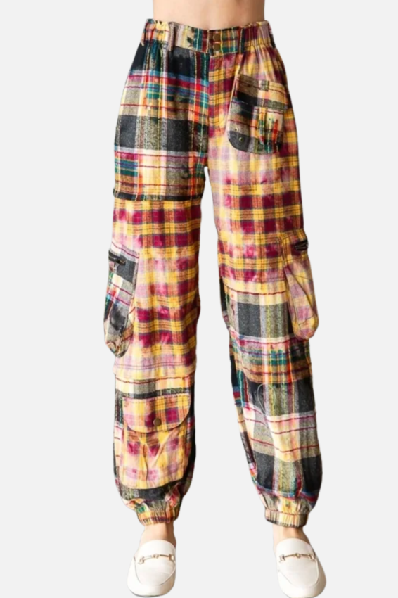 Plaid Patchwork Pant - Red