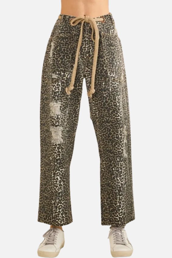 Distressed Leopard Pant - Mocha Leopard