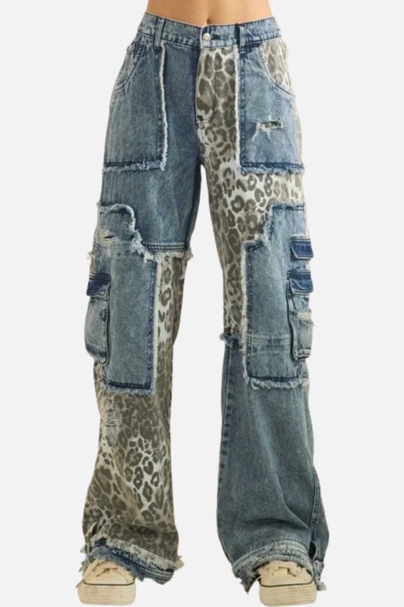 Leopard Print Jean - Denim
