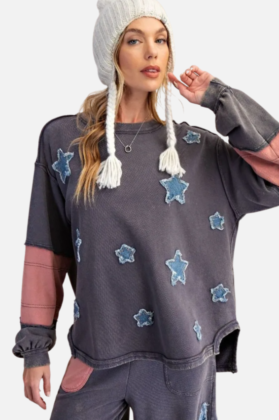 Star Patch Pullover - Blue Grey