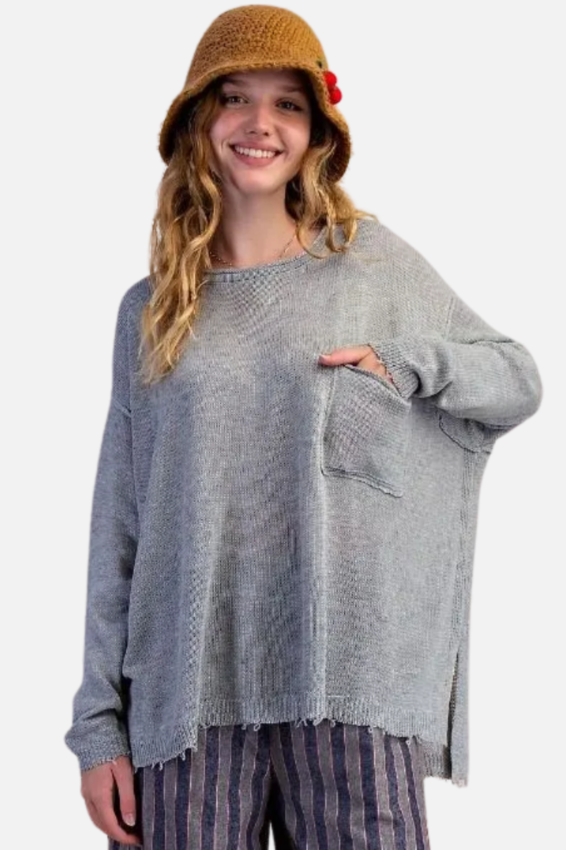 Knitted Boxy Pullover - Heather Grey